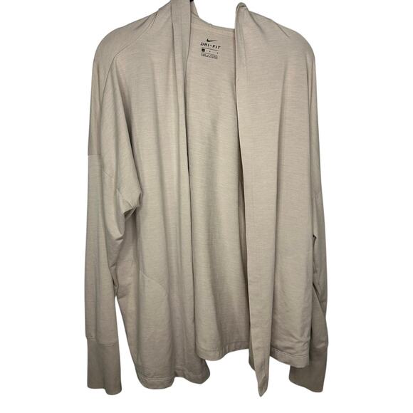 Nike Dri-Fit Hooded Open Front Cardigan Women's Size Large Beige Athleisure - Picture 1 of 7